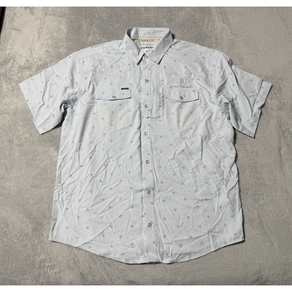 Poncho Other - Poncho Button Down Shirt Mens Large Regular Fit Print AOP Fishing Pearl Snap